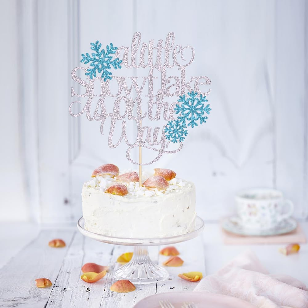 A Little Snowflake Is on the Way Cake Topper, Winter Wonderland Baby Shower Cake Decor,Snowflake Birthday Cake Toppers, Gender Reveal/Boy Girl Winter Birthday Party Decoration Supplies - Cheers To 2025 Cake Topper image number 5