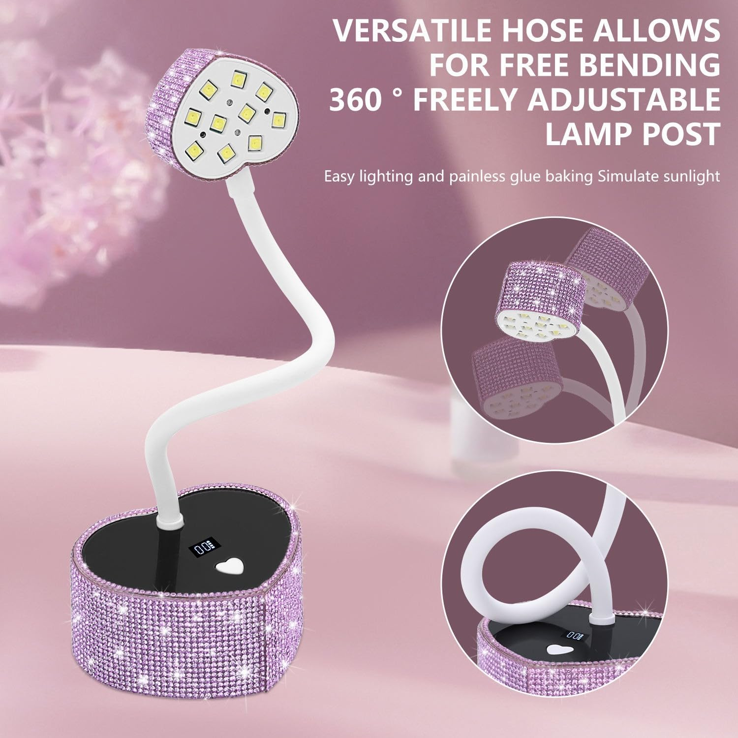 Bouzaak UV LED Nail Lamp, Heart Shaped UV Light for Gel Nails Polish, Rechargeable 36W Quick Drying Goosenecks Flash Cure Nail Dryer (Purple) - Silver image number 3