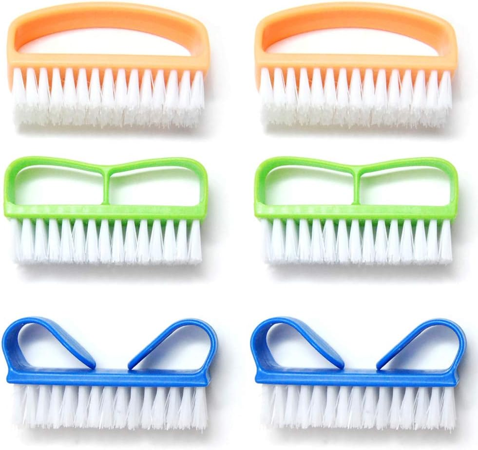 Luxxii (6 Pack) Color Handle Grip Nail Brush - Color May Vary. Fingernail Scrub Cleaning Brushes Nail Hand Scrubbing Cleaning Brush. image number 1