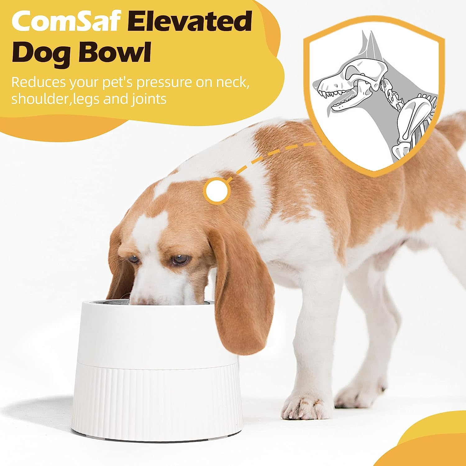 Comsaf Raised Dog Bowl 450Ml, Single Elevated Dog Food Bowl with Detachable Melamine Stand, Dog Water Bowl for Dogs and Cats, Non-Skid & Non-Spill, Easier to Reach Food, White image number 1