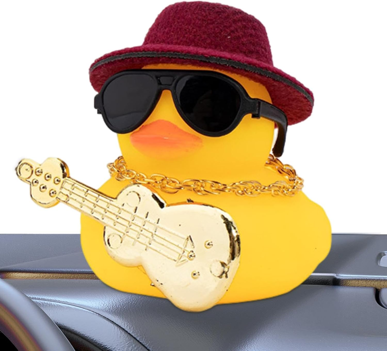 Car Ducks for Dashboard | Soft Rubber Car Duck Dashboard Decoration with Squeak | Mini Duck Car Ornament with Musical Instrument Necklace Sunglasses Hat Zorq image number 5