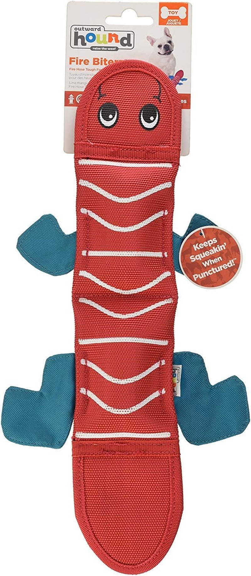 Outward Hound Fire Biterz Red Lizard Plush Firehose Material Interactive Dog Toy, Medium image number 4