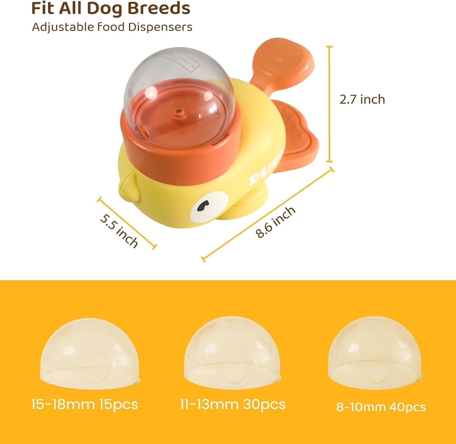 2-In-1 Interactive Dog Slow Feeder Puzzle Toy, Duck-Shaped Pets Food Dispenser with 3 Size Food Outlet Dog Treat Dispensing for Healthy Eating (Yellow) image number 2