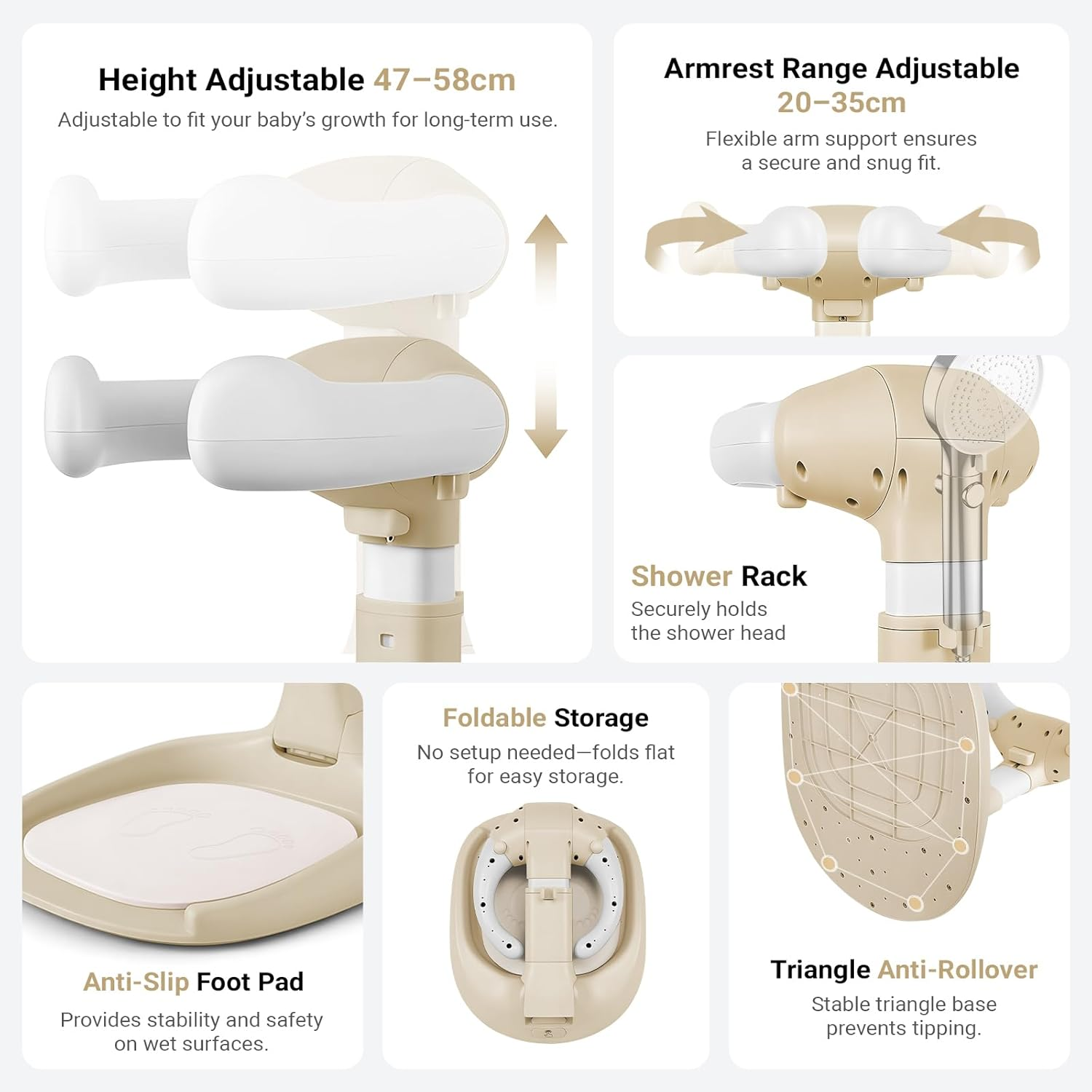 Adjustable Baby Bath Stand, Portable Foldable Shower Rack with Non-Slip Base, Stable & Convenient Design, No Assembly Needed (Yellow)