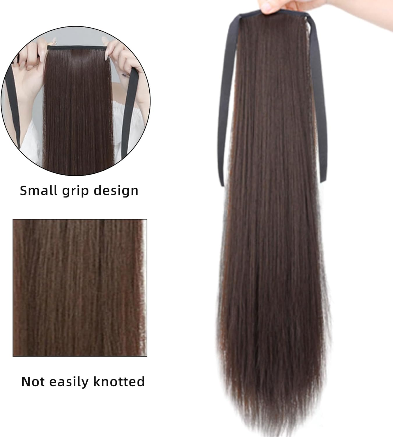20 Inches Strap Ponytail Wig,Long Straight Fake Pony Tail Natural Fake Ponytails Piece (Dark Brown) image number 2