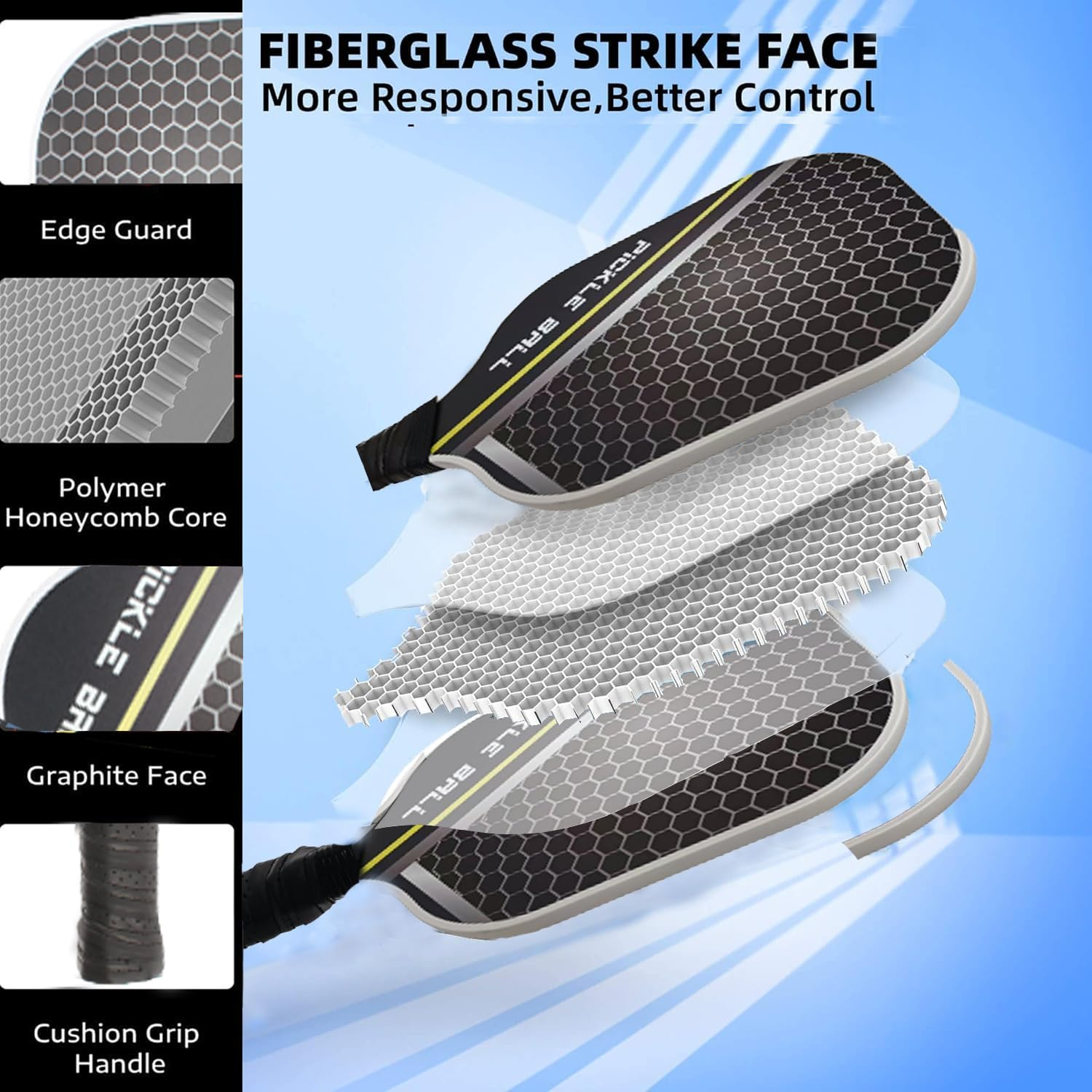 Sport Pickleball Paddles Set, Lightweight Pickleball Rackets, Honeycomb Core Carbon Fiber Surface, 2 Pickleball Paddles Pickleball Racket with 6 Balls Bag Towels Set Bag image number 5