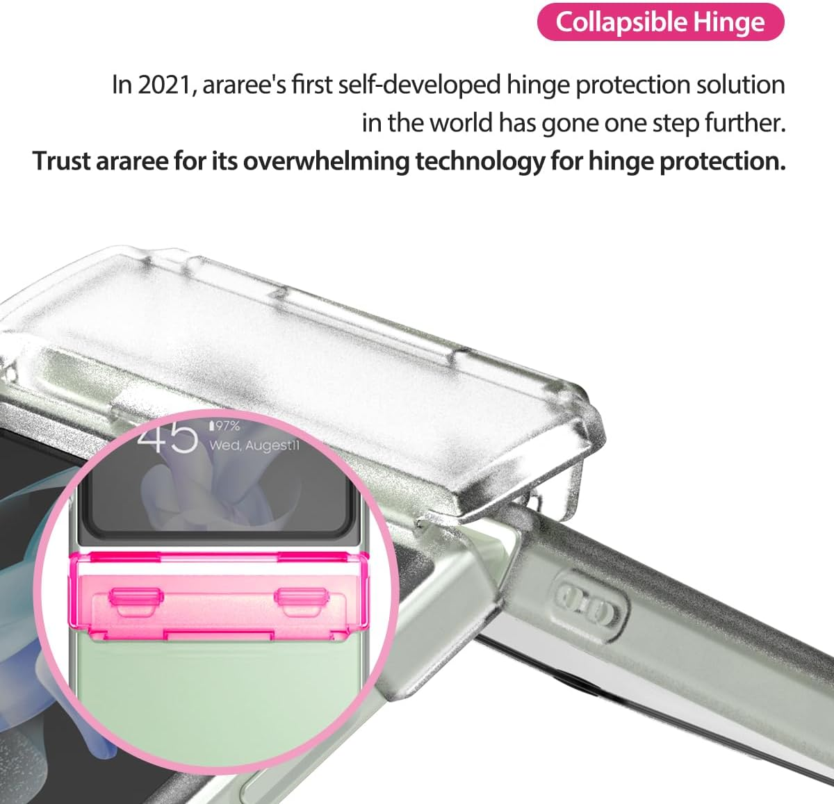 ARAREE Nukin 360 Samsung Galaxy Z Flip 5 Case with Hinge Protection, Lightweight Full Body Protective Hard PC Cover Designed for Samsung Galaxy Z Flip 5 5G - Clear, (Flip4Nk360) - Clear image number 6