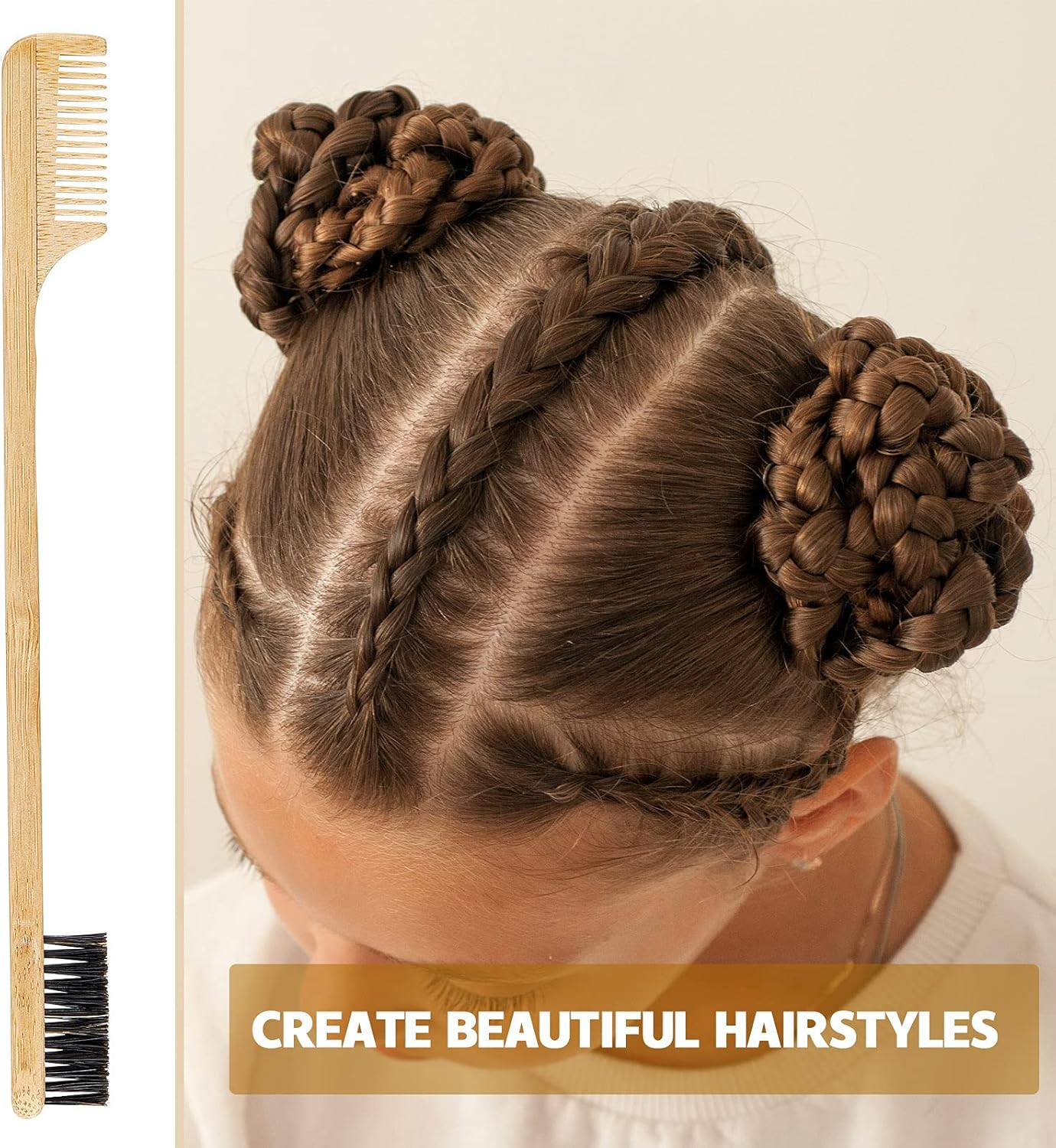 Geiserailie 3 Pieces Moustache Comb and Brush Hair Edge Bamboo Brushes 2-In-1 Edge Mustache Comb Gentle Control Wood Eyebrow Tool image number 6