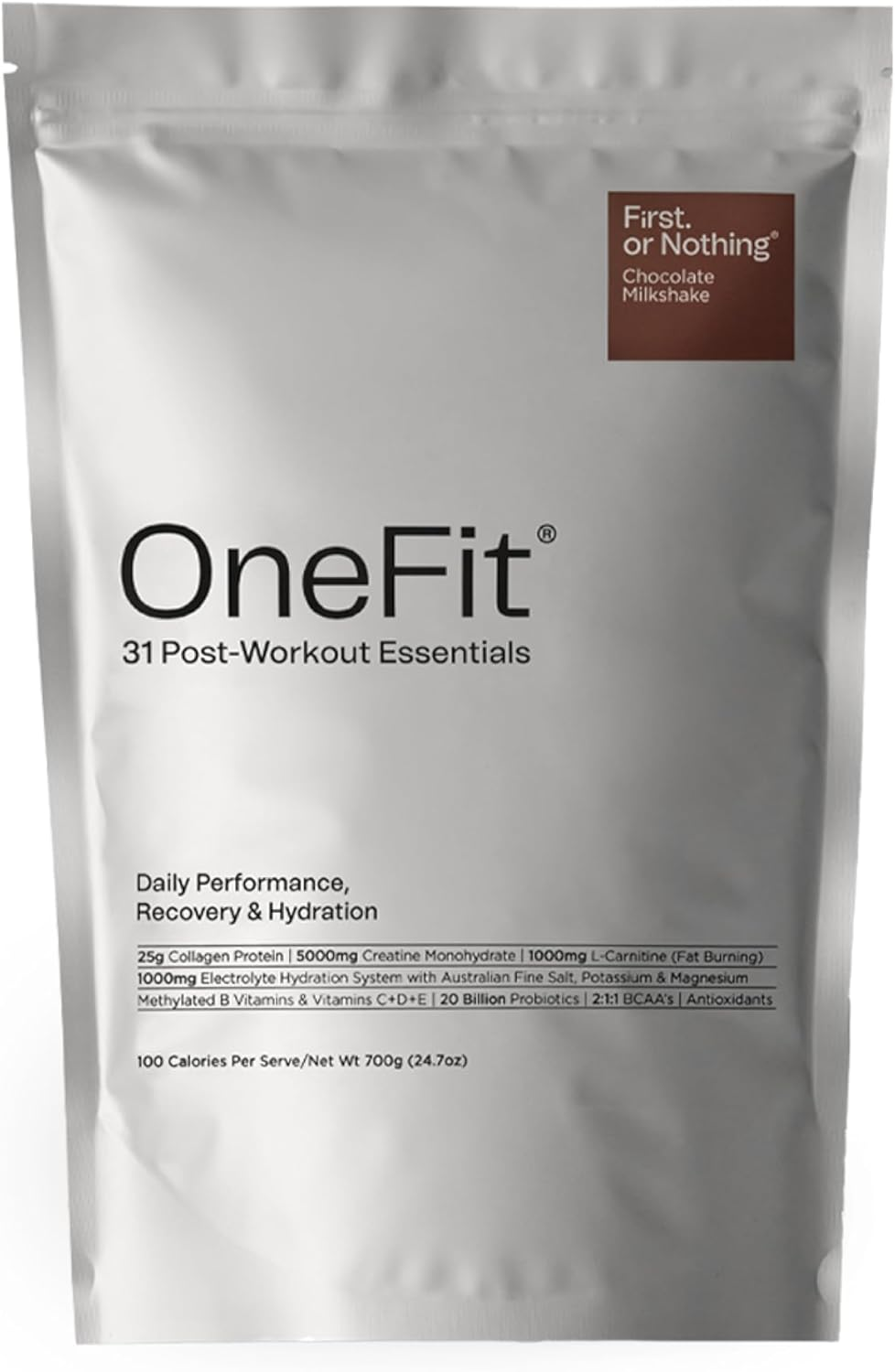 Onefit All-In-One Supplement &ndash; 25G Protein, 5G Creatine, 1G Electrolytes, Vitamins & L-Carnitine &ndash; 100 Calories, Gut + Brain Support &ndash; Low Carb, High Performance &ndash; 20-Serves (700G Pouch, Chocolate Milkshake) image number 1