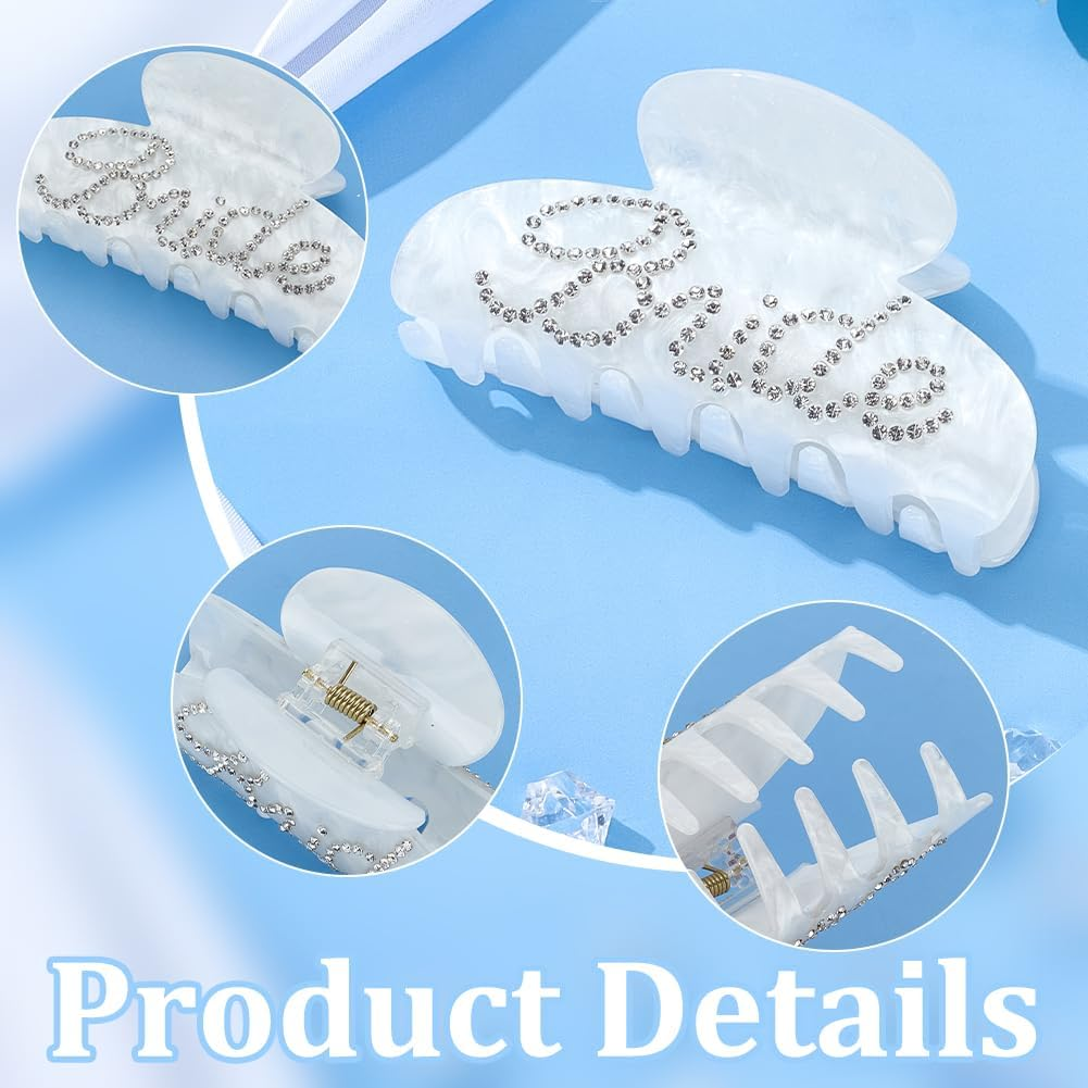 WADORN Acrylic Hair Clip with Rhinestones Snow White Hair Clips for Women Bride Logo 9.45 Cm for Weddings Bridal Showers Party Decorations Hen Night Bridesmaid Gifts image number 1