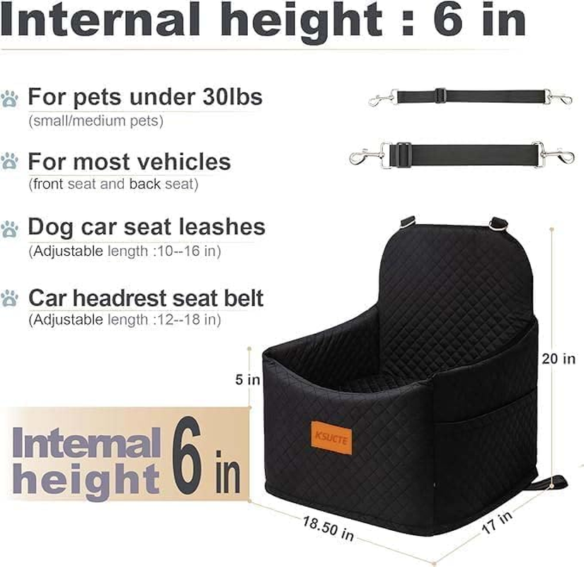 Dog Booster Car Seat for Small Dogs up to 30 Lbs &ndash; Elevated Pet Travel Seat, Safety Belt, Storage & Tether, for Front & Back Seats, Detachable & Washable (Black, 47Cm) - Black image number 3