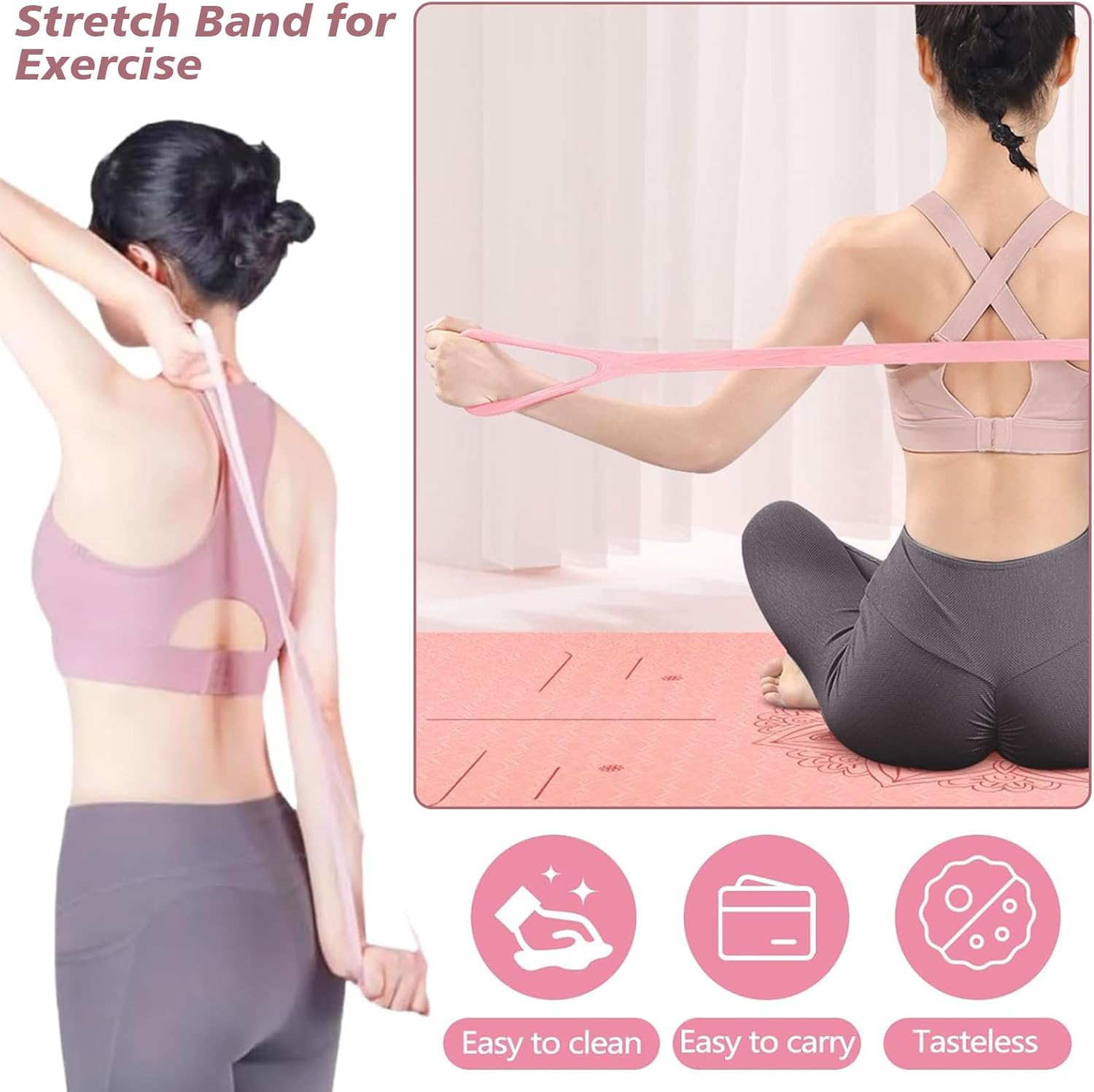 Stretch Band for Exercise, Physical Therapy, Resistance Band for Arm, Back, Shoulder Workout, Elastic Rope for Yoga, Pilates Foot, Leg Stretcher, Hand Exerciser for Home Gym, Strength Training