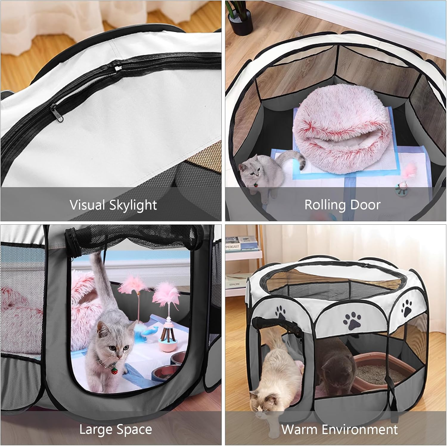 73 X 73 X 43 Cm Puppy Run, Foldable Indoor Dog Park, Cat Enclosure, Puppy Playpen for Indoors, Ideal for Dogs, Cats and Small Animals, Grey image number 3