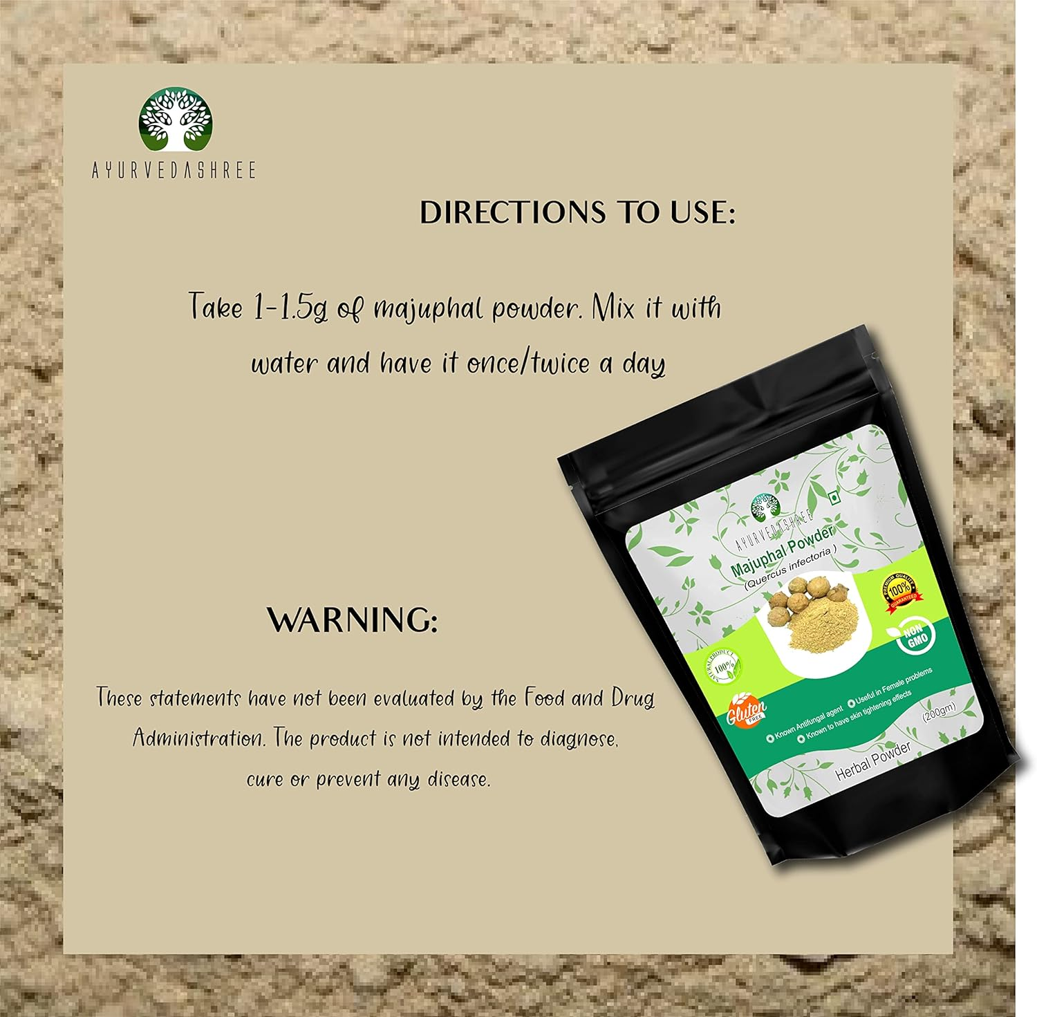 AYURVEDASHREE Majuphal Powder 200 Gm Galnuts Powder (Quercus Infectoria) 100% Pure Quercus Infectoria/Majuphal/Manjakani image number 3