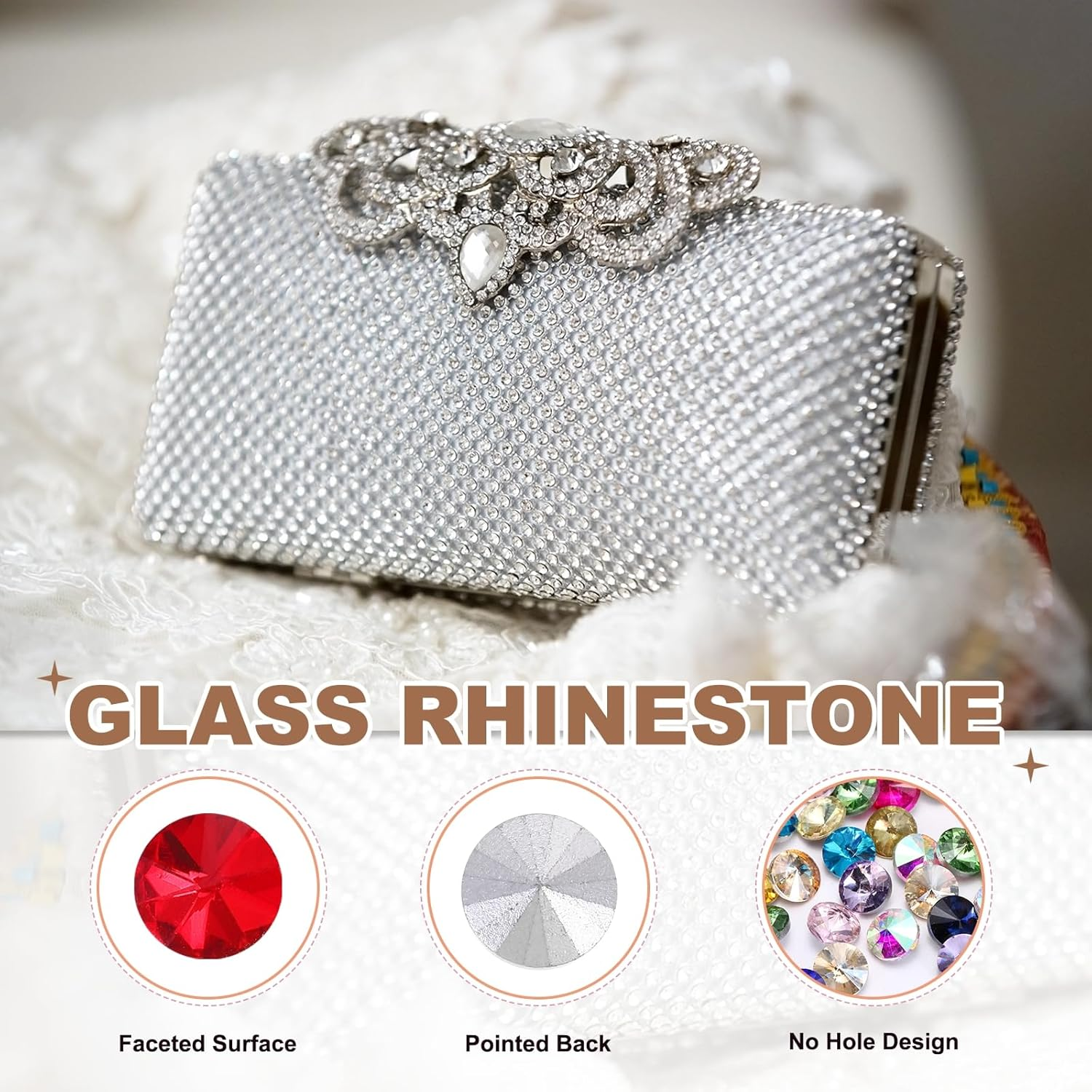 Uxcell Pointed Back Rhinestones, 50 Pcs 8Mm round Glass Rhinestone Faceted Crystal Cabochon Gems for Nail Arts Crafts, Jewelry Making, Phone Case, Cloth Decoration (Mixed Colors) image number 4