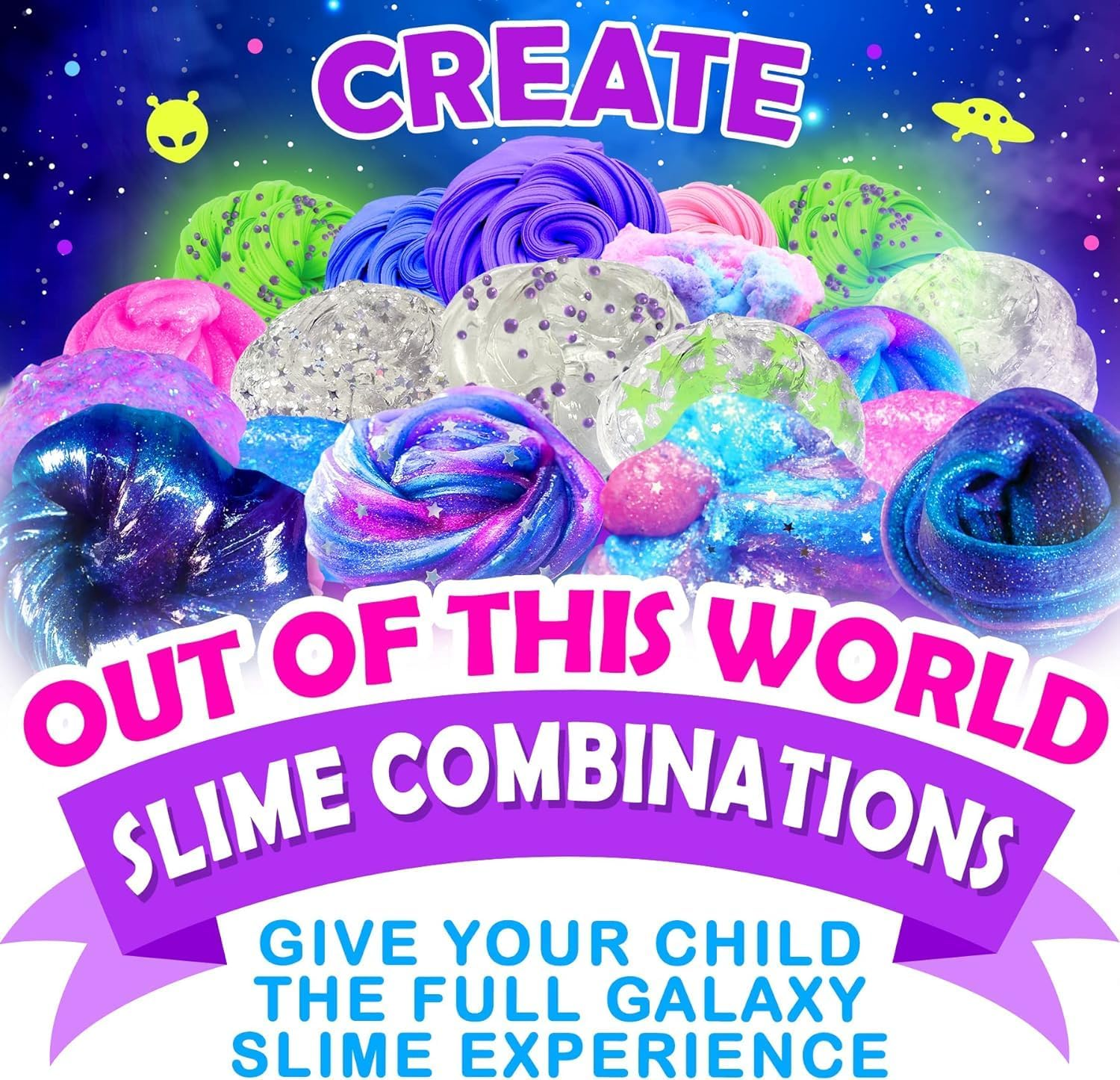 The Fun Zone Galaxy Slime Making Kit with Glow in the Dark Stars to Make Glitter Galactic Slime! Slime Kits for Girls and Boys