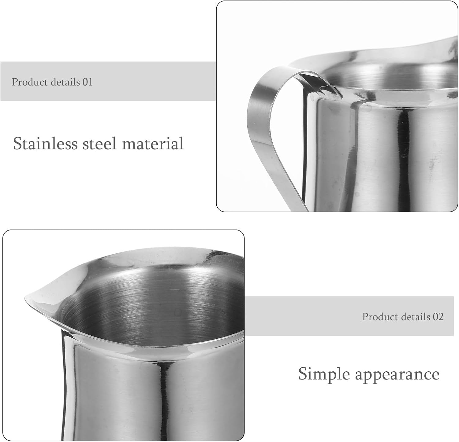 AUTSUPPL 3Pcs Stainless Steel Milk Frothing Jug Set for Espresso Latte Cappuccino Heat-Resistant Small Pitchers with Modern Minimalist Design for Home Coffee and Tea Use image number 6