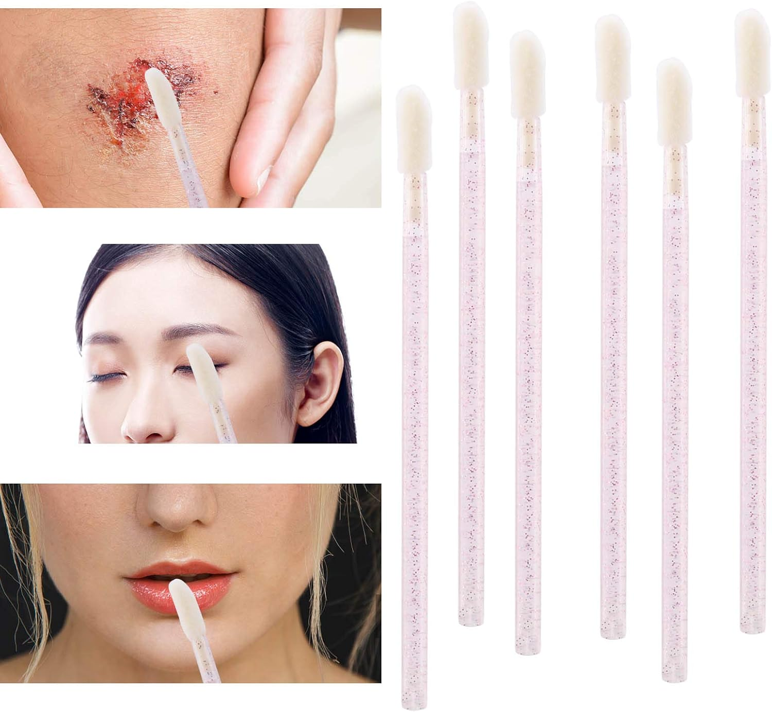 Tbestmax 200 Disposable Mascara Wand and Lipstick Applicator Wands Crystal Lip Gloss Brush Lash Spoolies for Eyelash Extensions (Pink) image number 2