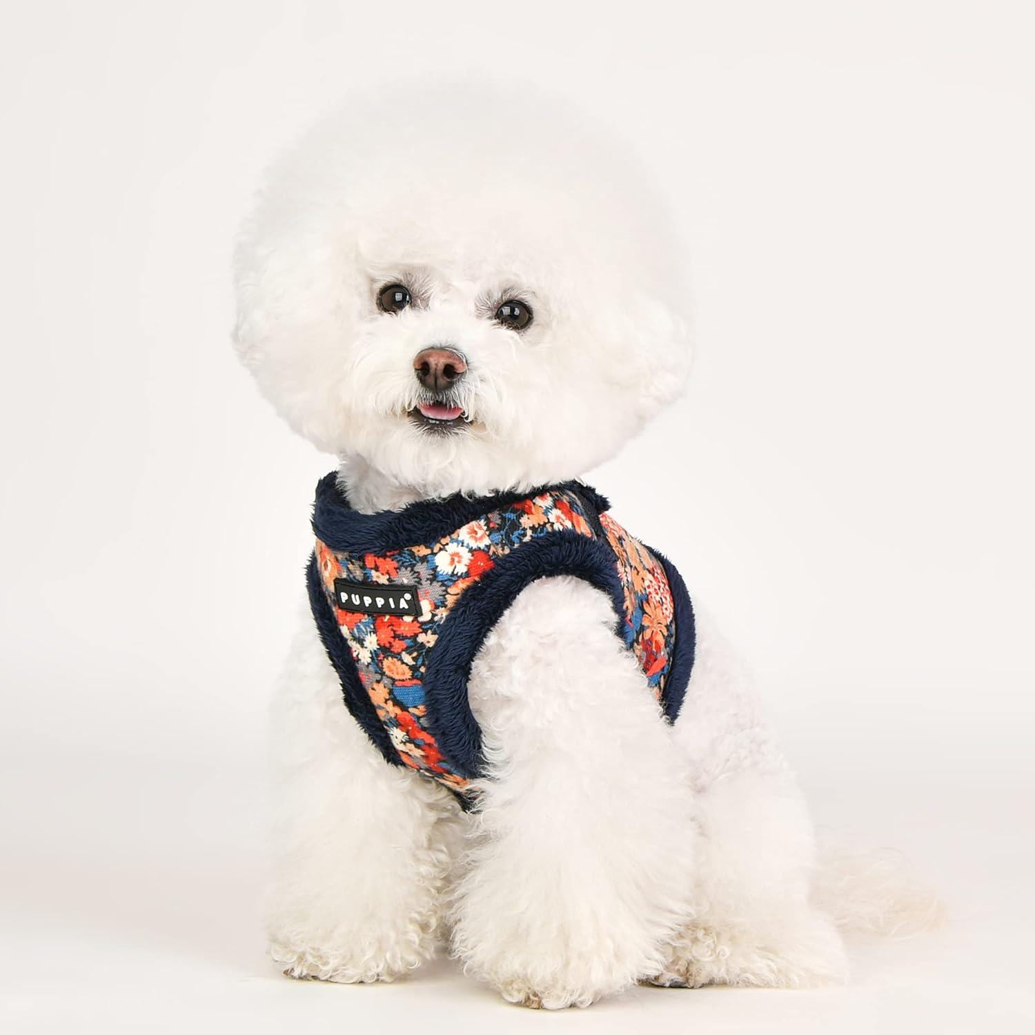 Puppia Gianni Vest Dog Harness Step-In Warm Winter Flower Pattern for Small and Medium Dog, Navy, Large image number 6