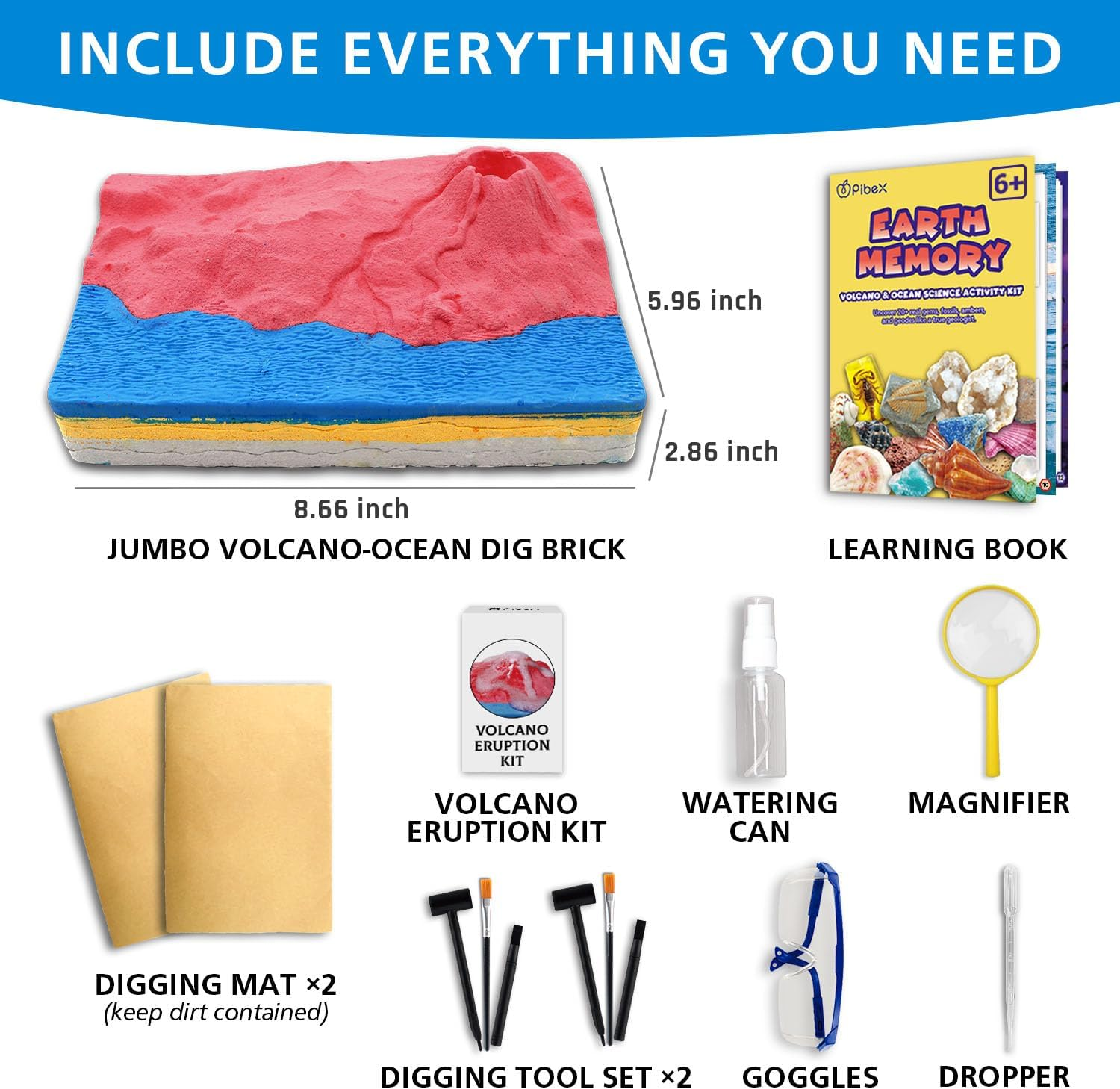 Volcano & Ocean Fossil Dig Kit, Dig up 20+ Real Fossils, Rocks, Shells & Sea Snails with Eruption Experiments, Earth Science Geology Kit for Kids, STEM Toy for Boys & Girls Age 6-8-12 image number 4