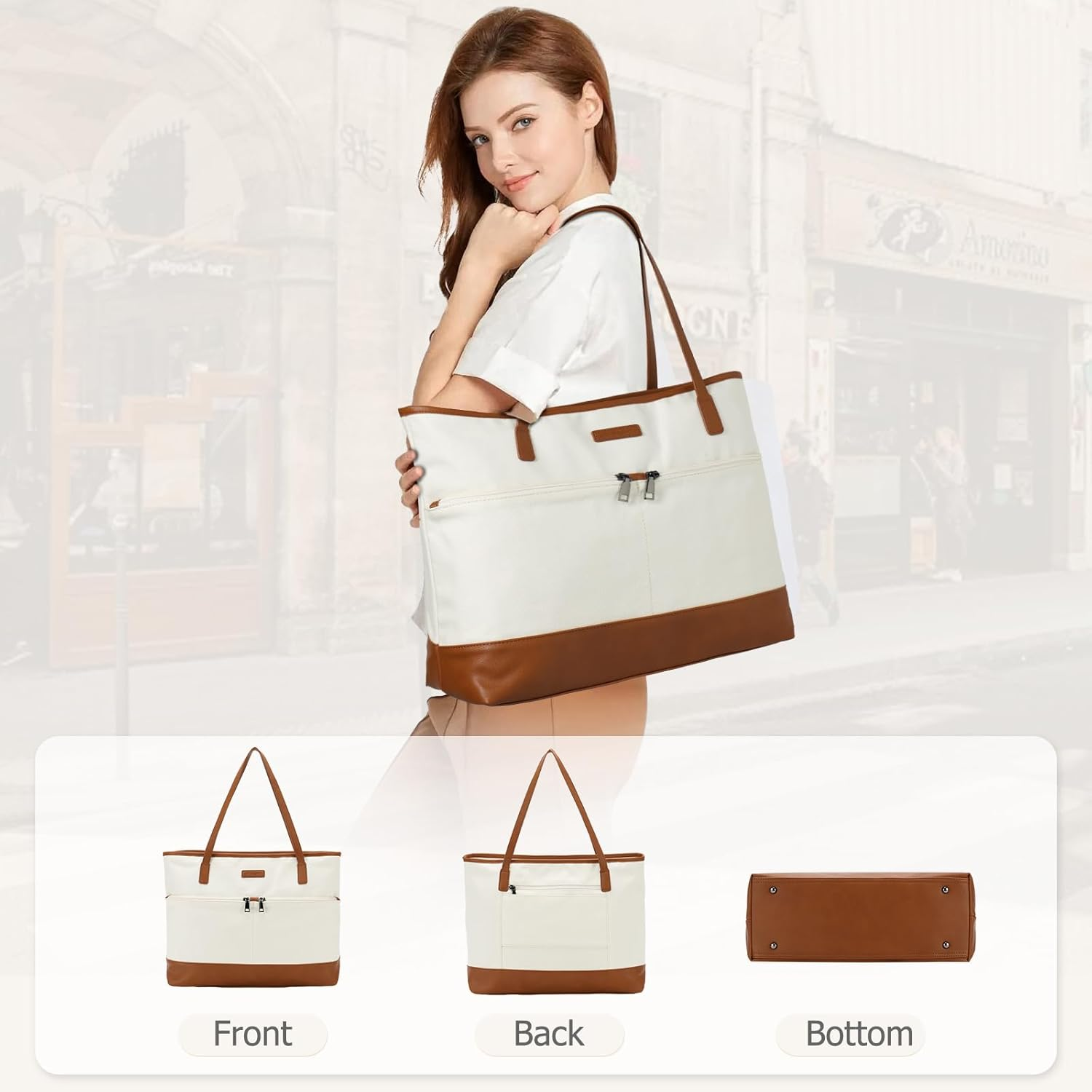 Laptop Tote Bag for Women, KASQO Water Resisitant 15.6 Inch Laptop Shoulder Bag Large Business Work Bag Teacher Nurse Handbag Briefcase for Travel, College, Office, Shopping image number 6