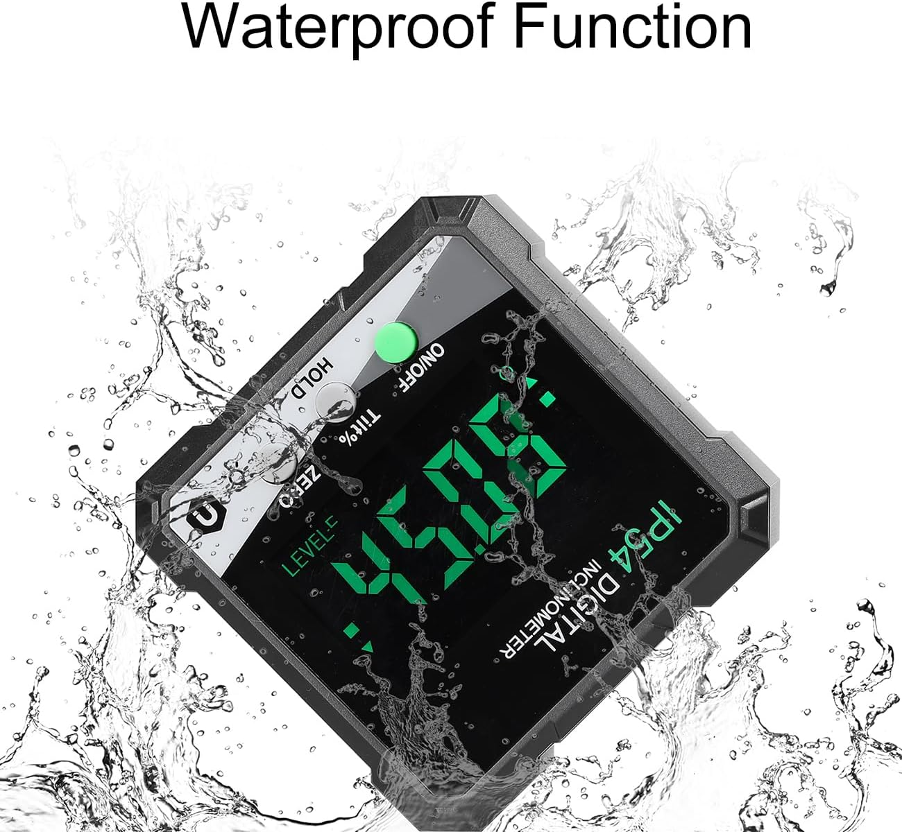 Lancoon Digital Inclinometer, Angle Finder with Bevel Gauge LCD Display Backlight Magnetic Base High Accuracy Waterproof Battery Powered Measuring Tool Plastic for Woodworking Black image number 4