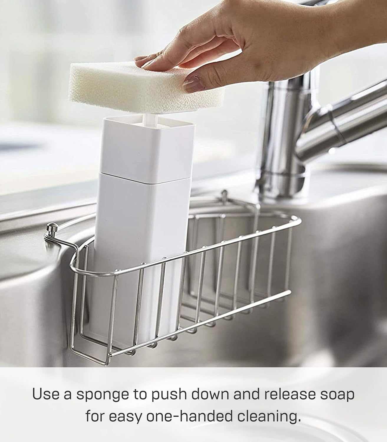 YAMAZAKI Home Home One Handed Push Soap Dispenser, Size, White (5213-P)