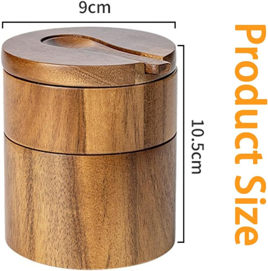 Wooden Salt Cellar,Salt Cellar with Spoon and Magnetic Swivel Lid,Kitchen Seasoning Bottle,Salt Box Storage Seasoning Jar,Salt Container Holder,For Seasoning Storage image number 6