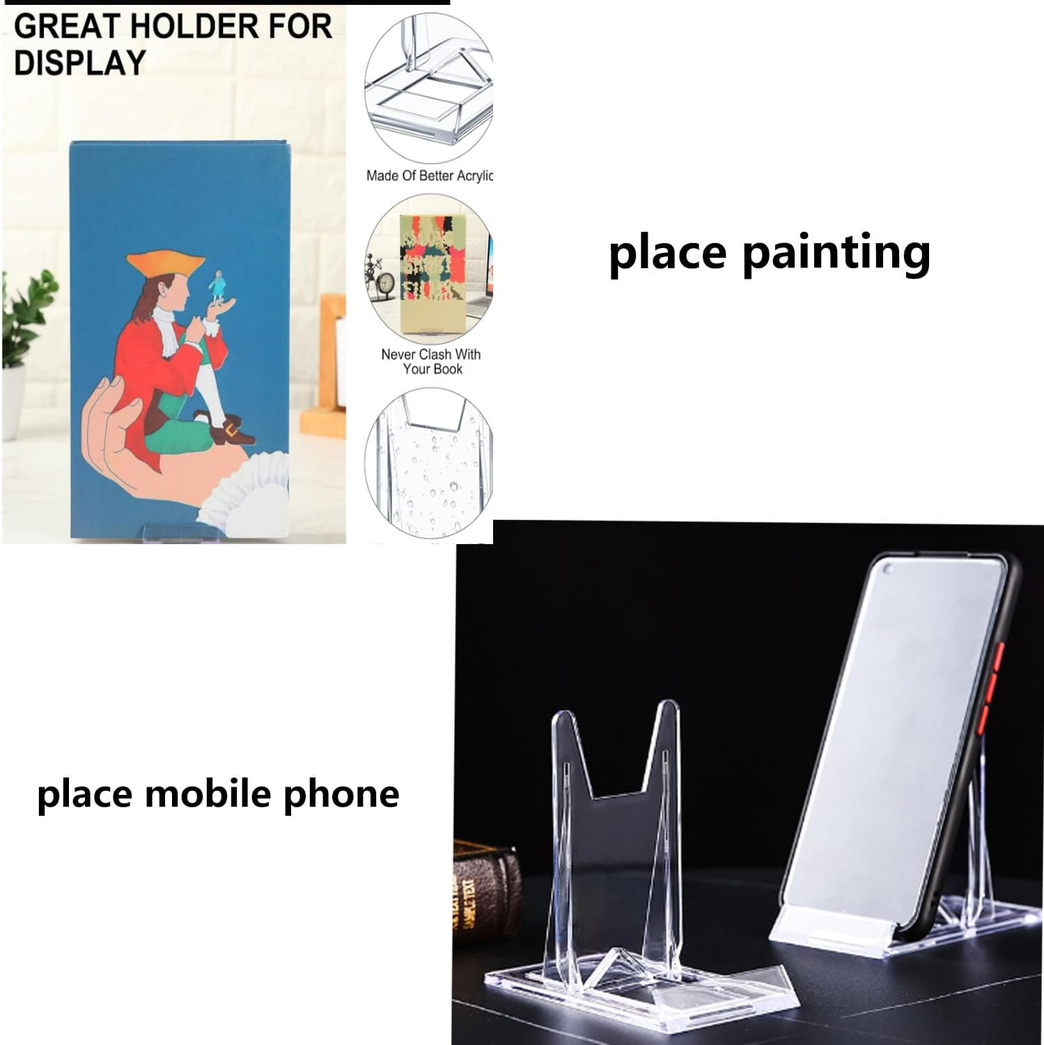 6 Pack Acrylic Book Stand for Display Adjustable Clear Book Display Holder Easel Stand Collector Display Stand for Home Office Back to School Comic Book Album CD Magazine Postcard Picture Artworks image number 1