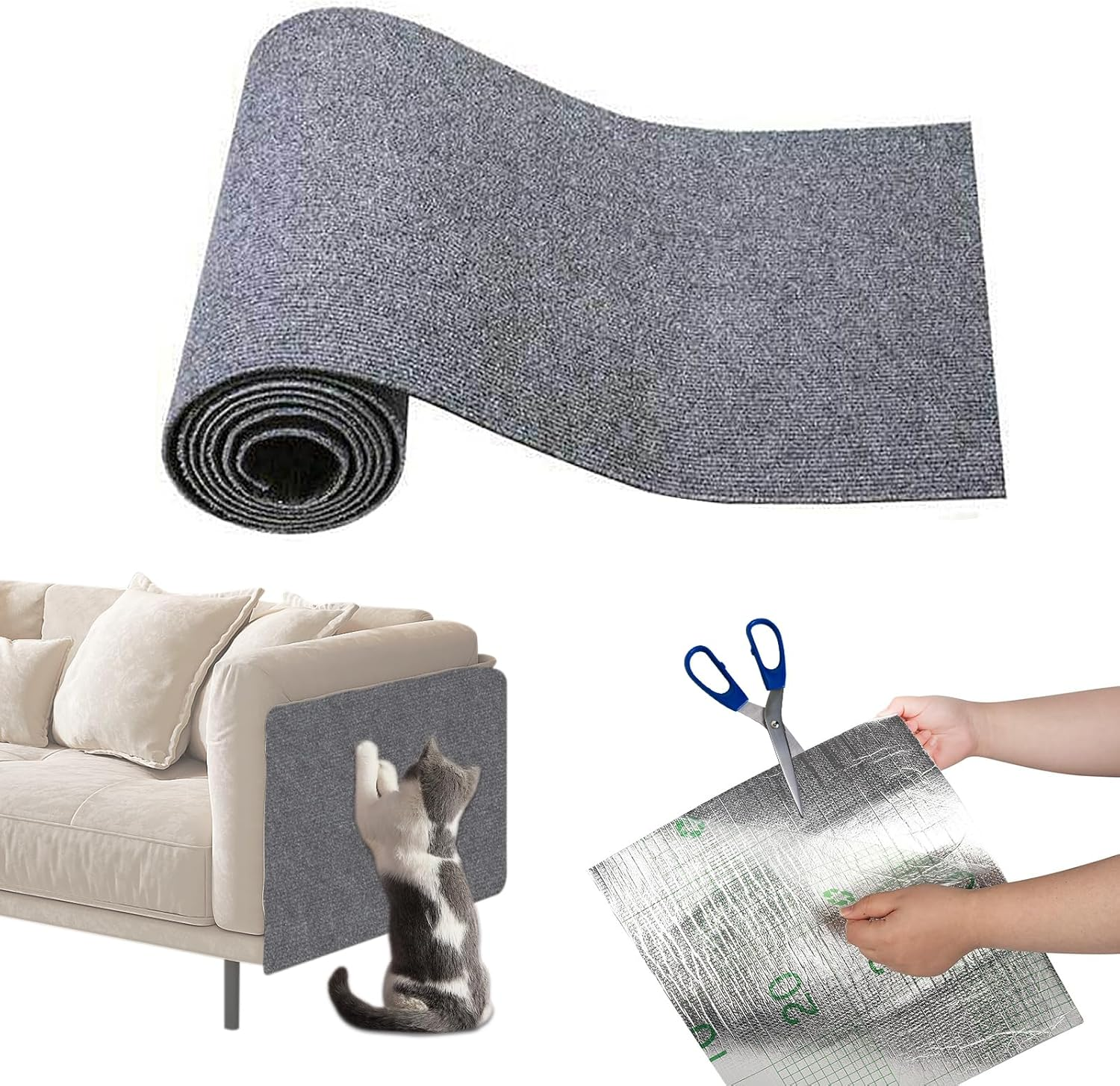 Cat Scratcher, Self-Adhesive Scratching Mat, Cat Scratching Mat, DIY Trimmable, Scratch Protection, Cat Scratching Mat for Protecting Carpets, Sofa, Furniture Protection, Grey, 30&times;100Cm