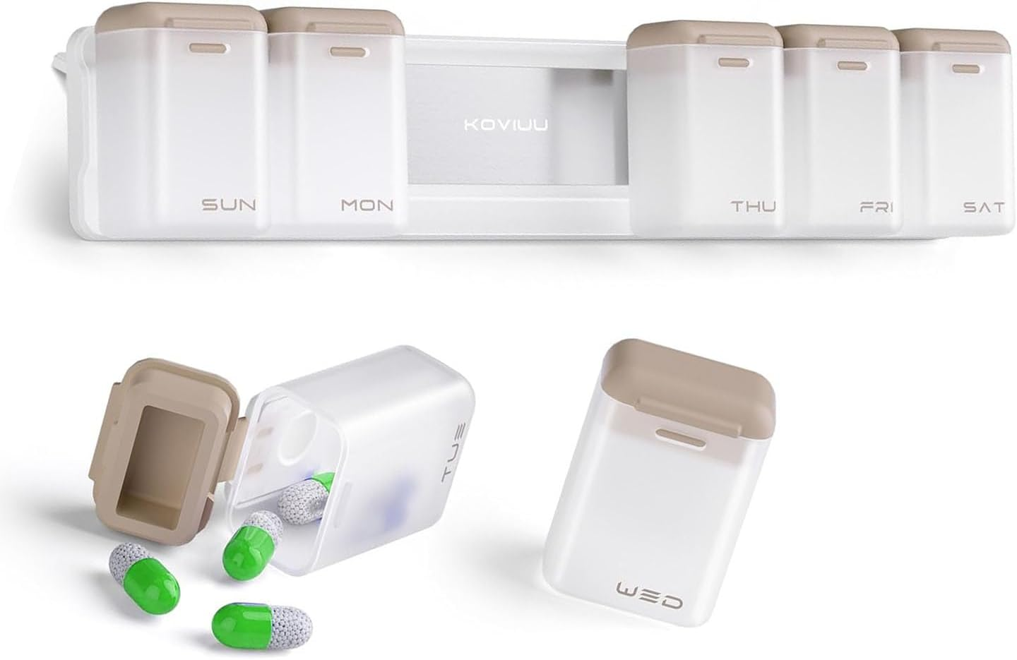 Weekly Pill Organizer with Sealed Lid, Magnetic Weekly Pill Dispenser Box for Fridge, Plastic Removable Large Capacity Pill Case for Supplement Vitamins Fish Oil Easy to Open Medicine Box (Grey)