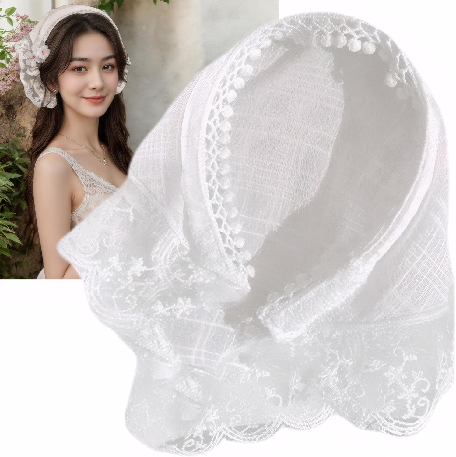 Kintiva Lace Hair Bandana Scarf for Women, Boho Triangle Headband Turban (White)