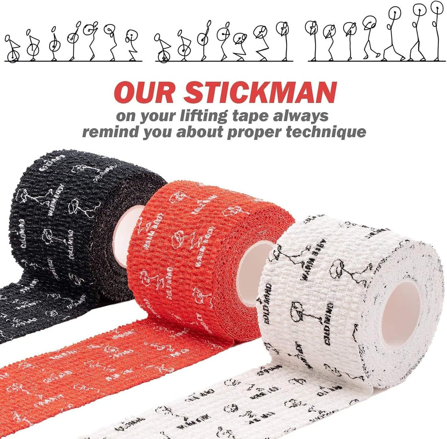 WARM BODY COLD MIND Premium Weightlifting Thumb Tape - Hook Grip Tape for Powerlifting, Cross Training, Gym Tape, Workout, Weight Lifting Tape, Athletic Finger Wrap - 12 Rolls Mix V1 image number 2