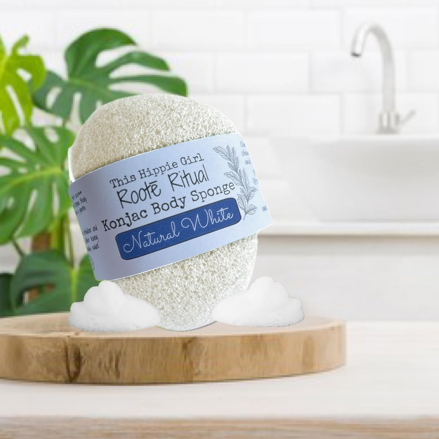 Roote Ritual Konjac Body Sponge &ndash; 100% Natural Exfoliating Shower Sponge for Sensitive Skin &ndash; Gently Deep Cleanses & Softens, Earth-Friendly, Biodegradable, Vegan &ndash; for Women, Men (Natural White) - Natural White image number 6
