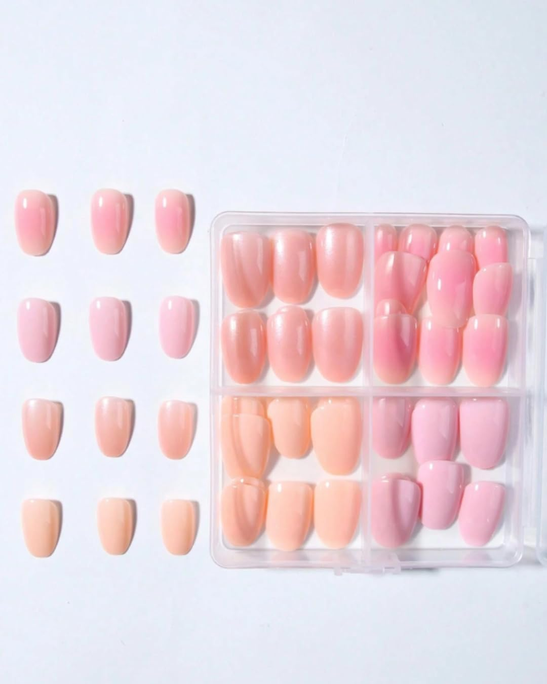 Almond Press-On Nails, 96 Pieces, French Tip Design with Pearls, Black/Red/White/Pink Tips (96-Piece Short Oval Press-On Nails Set, Pink Shades Design) image number 3