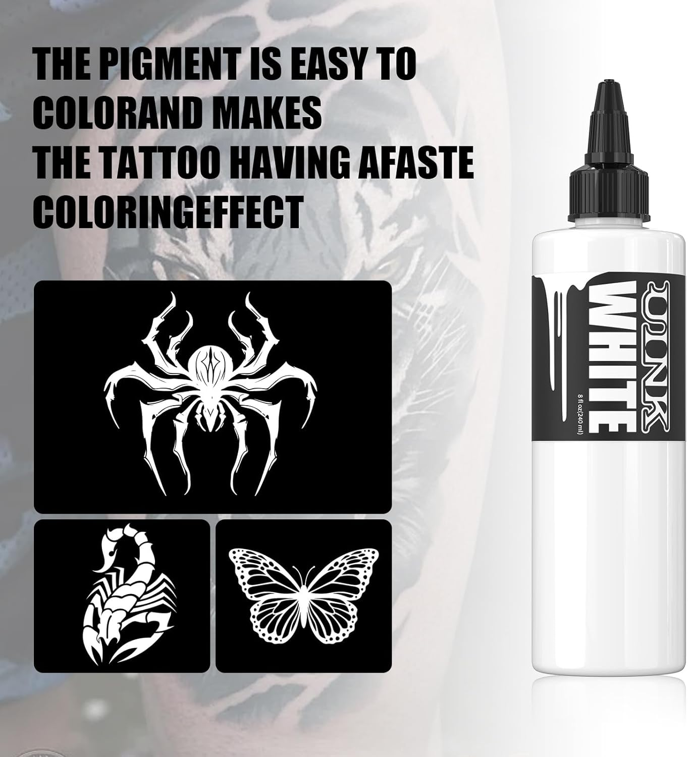 Professional Tattoo Ink, Black, 240Ml Large Bottle (White) image number 2