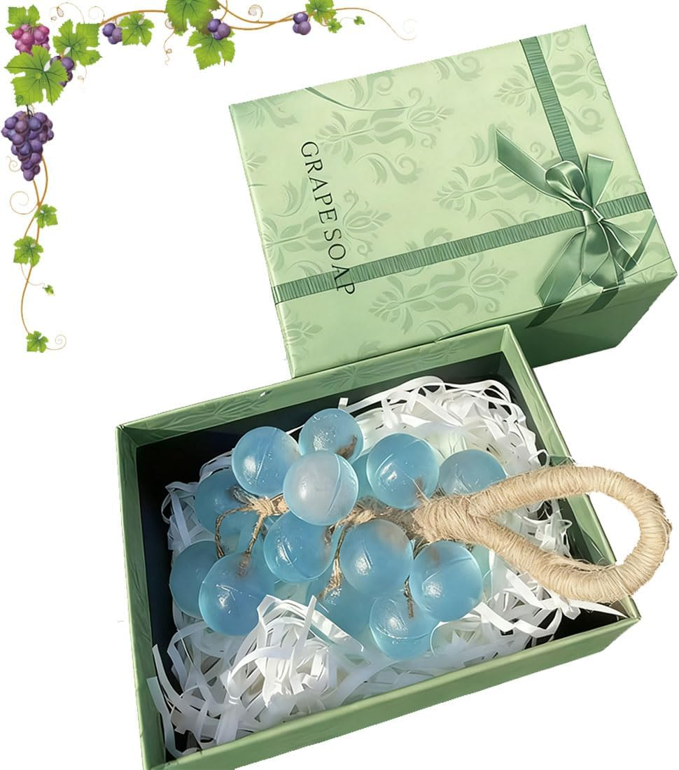 Grape Soap on a Rope, Handmade Crystal Grape Soap, Aromatic Bar Soaps Decorative for Washing Hand, Lasting Fragrance, for Men and Women (Green)