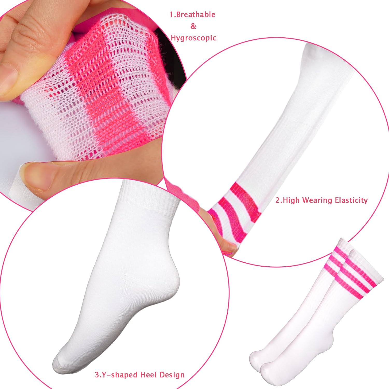 4 Sets Sweatbands Striped Socks Set 80S Headband Wristband Cotton Sock Colorful Sweat Bands Sports Athletic Accessory for Workout Mardi Gras Women image number 5