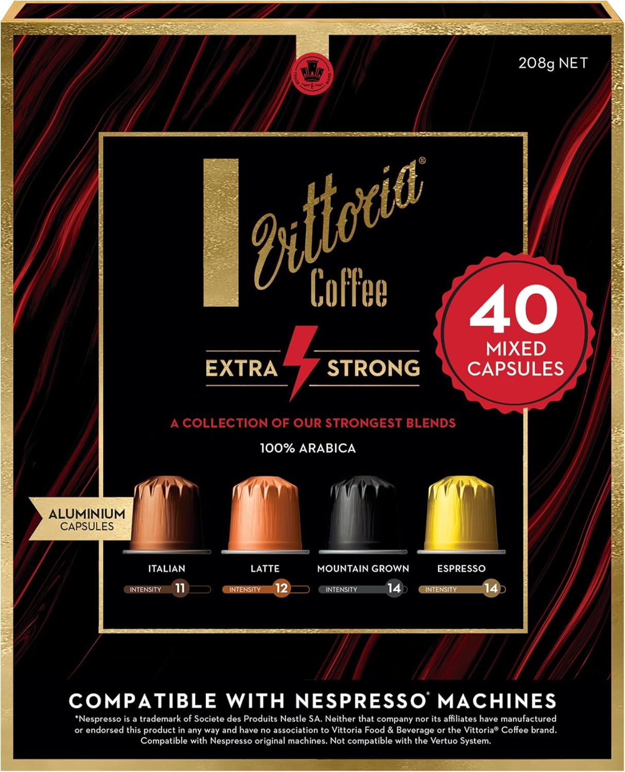 Vittoria Coffee Extra Strong 100% Arabica Nespresso Compatible Coffee Pods. 40 Mixed Capsules Featuring 4 of Our Strongest Blends - 40 Pack image number 3