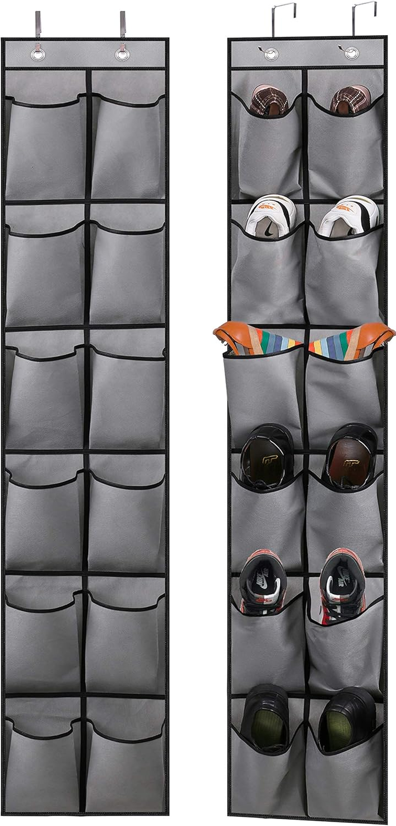 MISSLO Kids over the Door Shoe Organizer Baby Hanging Shoe Rack Narrow Closet Storage Bags with 12 Mesh Pockets for Girl Women Men Toddler Nursery, 2 Packs, Pink