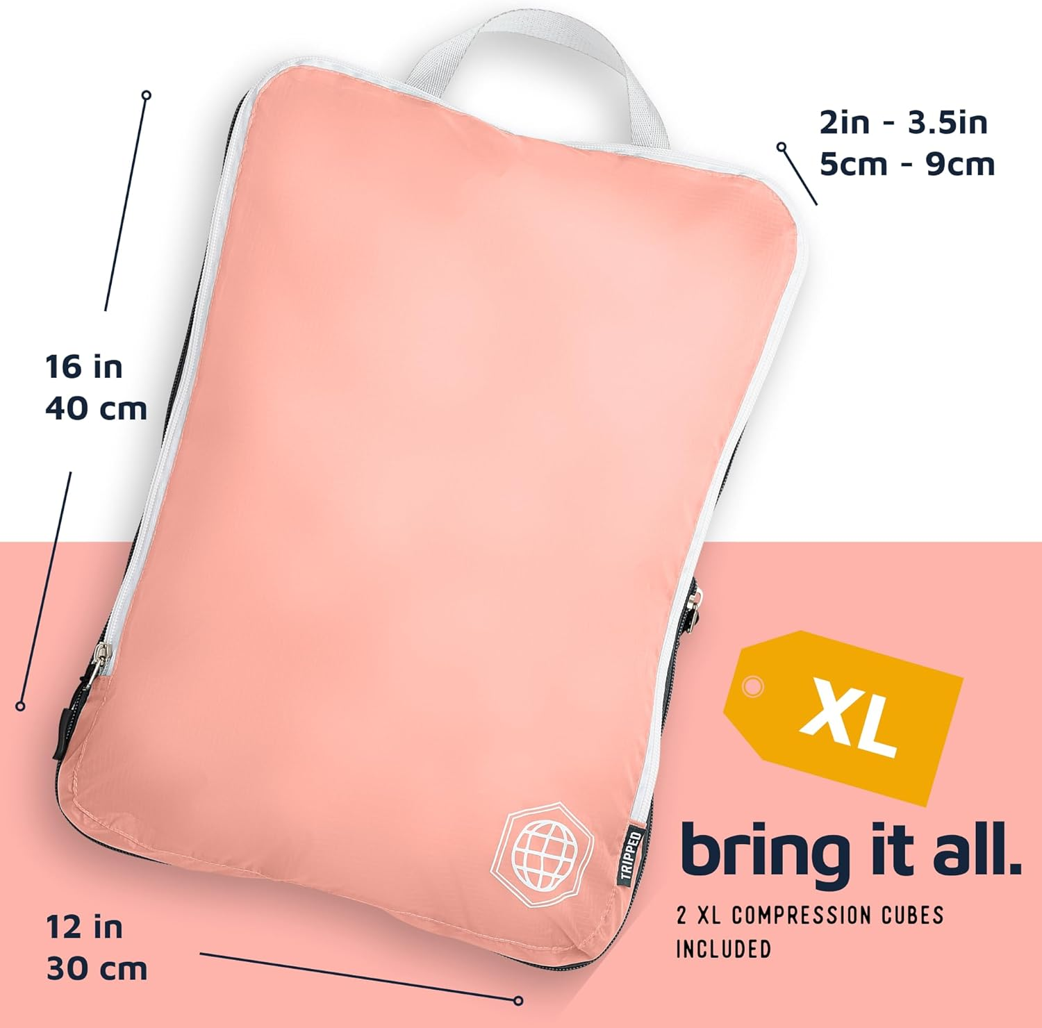 Large Packing Cubes for Travel-Extra Large Compression Packing Cube Luggage Organizers 7 Piece Set-Ultralight, Expandable/Compression Bags for Clothes by TRIPPED Travel Gear (Dusty Rose) - Green And Brown image number 5