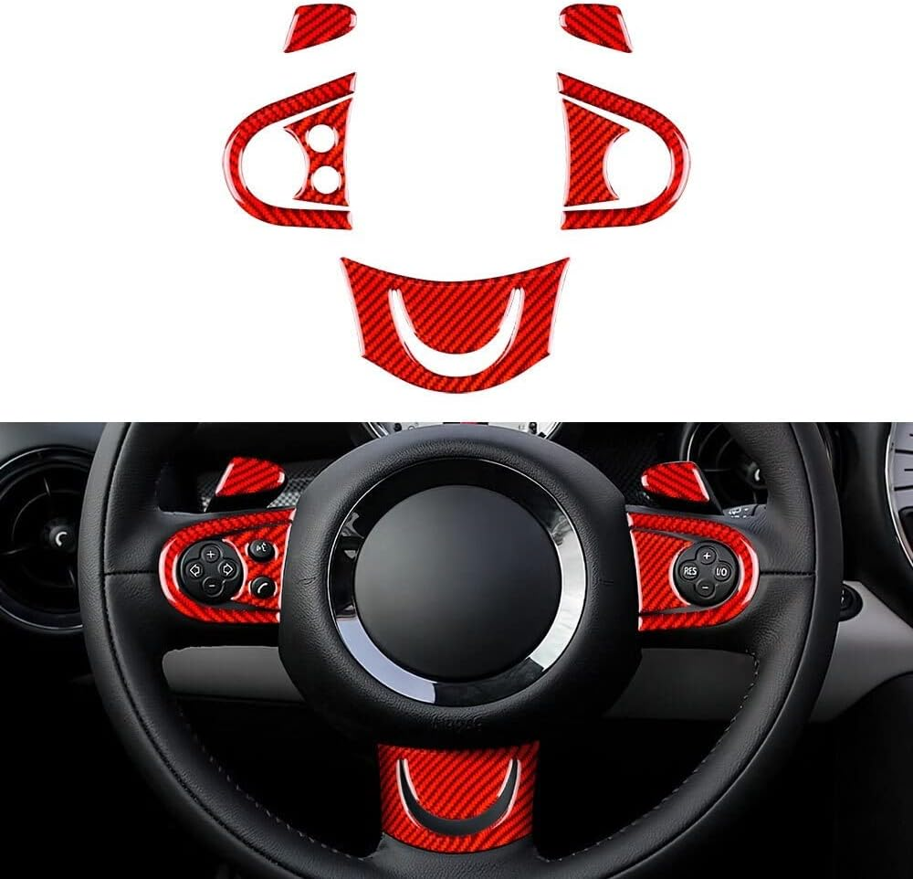 CYPHE AMBERMILE Carbon Fiber Fit for Mini Cooper Hardtop R56 Clubman R55 R57 Accessories Interior Car Steering Wheel Button Cover Sticker (Color : Black)