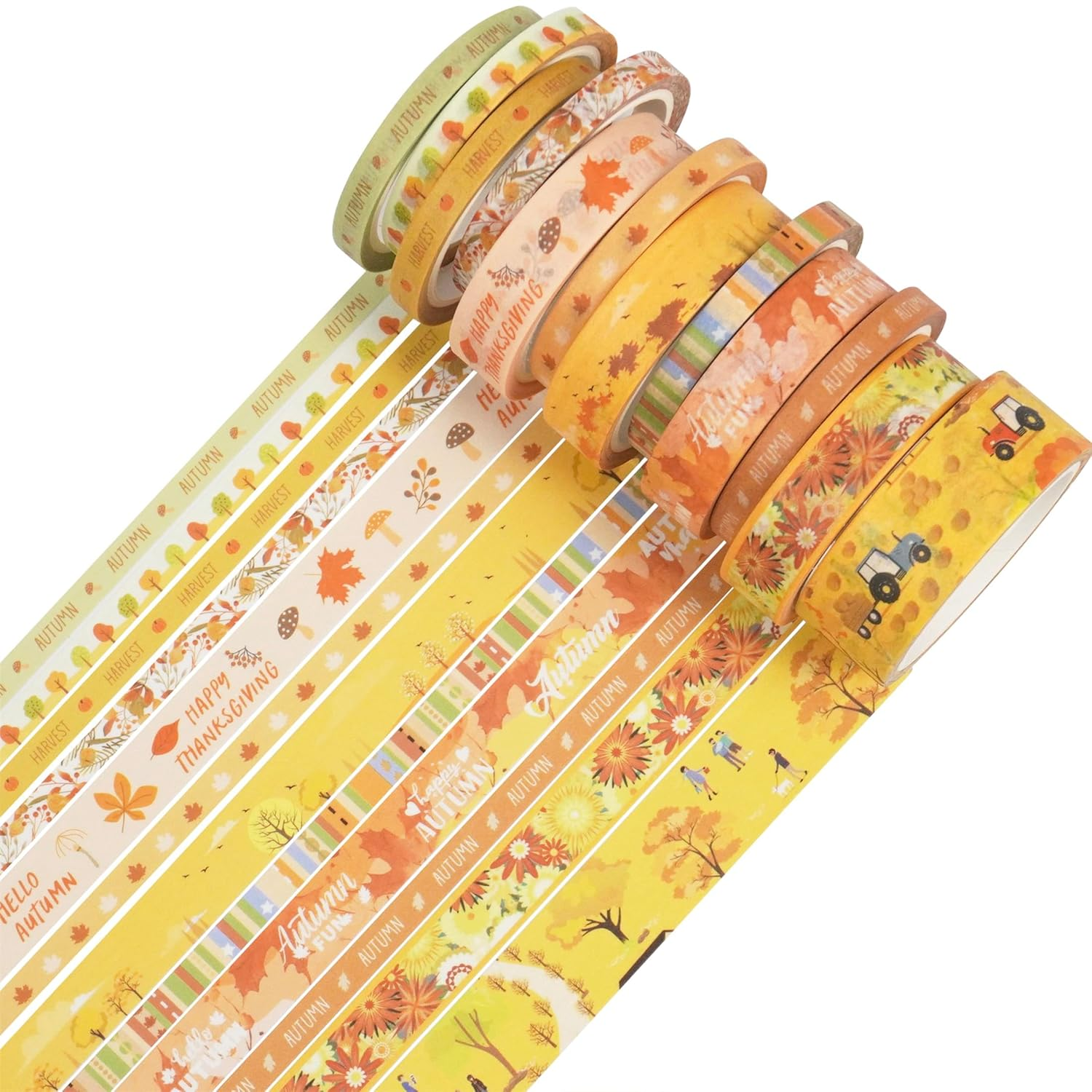 YUBX Autumn Washi Tape Set 18 Rolls Fall Printed Embellishment Yellow Decorative Masking Tapes for Arts, DIY Crafts, Journals, Planners, Scrapbook, Wrapping image number 4