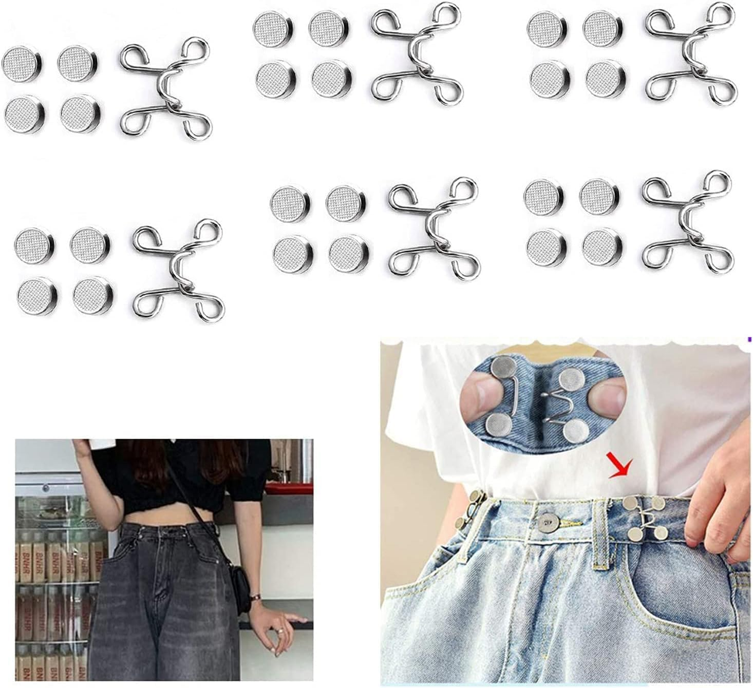Betterjonny 6 Sets Adjustable Waist Buckle Extender, Replacement Button for Pants, Jeans Perfect Fit Instant Adjustment