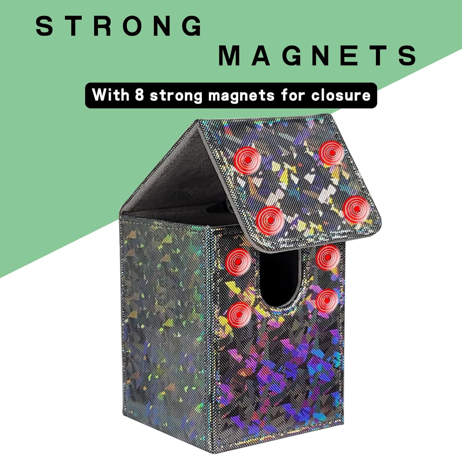 Dmoicols Sparkly Card Deck Box Holds 100+ Single Sleeved Cards ,Leather Card Storage Case,Mtg Commander Deck Box with 2 Dividers Fit TCG CCG Magic Cards Vertical(Sparkly Black Piece) image number 4