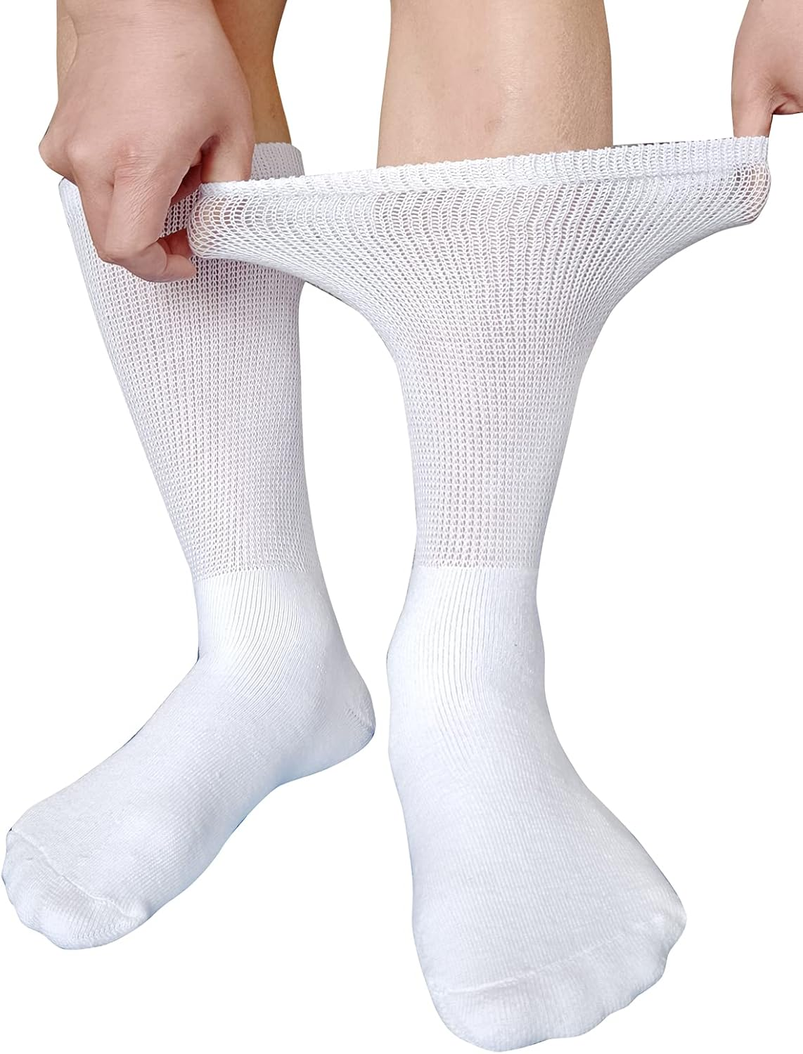 Men Diabetic Socks Extra Wide Non Binding Crew Sock Cushioned Moisture Wicking Socks Loose Top Edema Thick Ankle 3 Pairs - B-Black (3 Pairs) image number 2