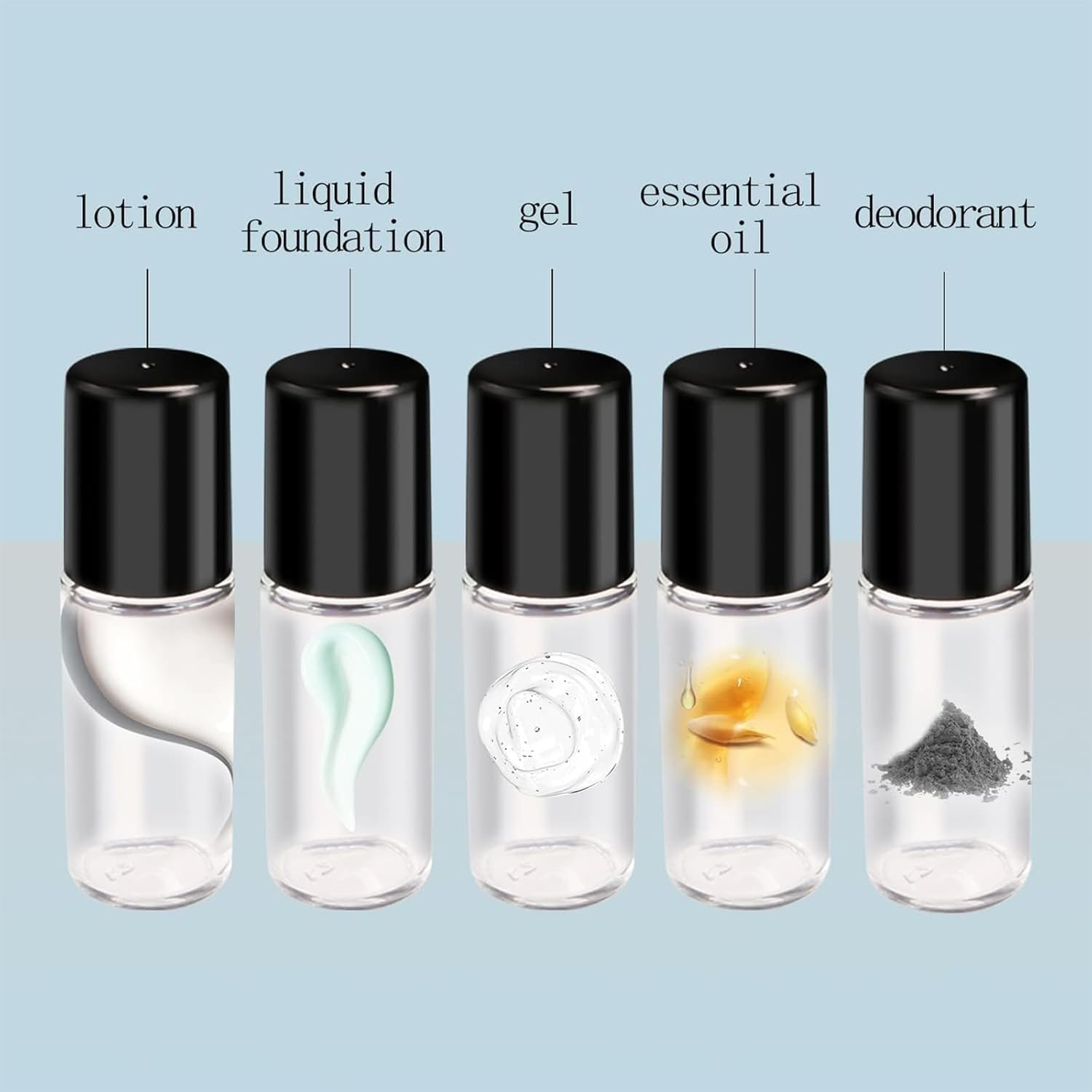 Essential Oil Roller Bottles,Leak Proof Empty Refillable Clear -On Perfume Bottles with Roller Balls and Lids (Black-10Ml, 10) image number 2