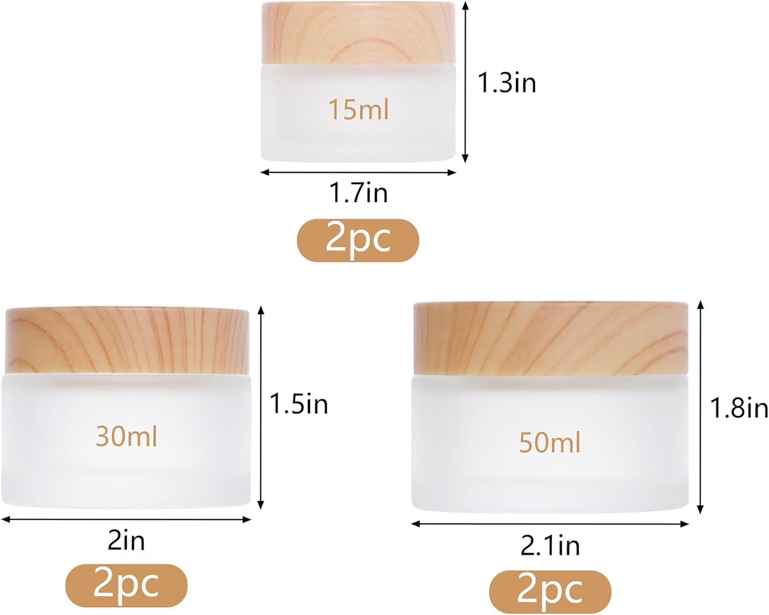 OJIOUI 6Pcs Glass Cosmetic Container Refillable Cosmetic Jar Frosted Glass Cream Container with Leak-Proof Lid Small Empty Sample Jar for Makeup Lotion Eye Creams Scrub Cream (Clear, 15Ml,30Ml,50Ml) image number 4