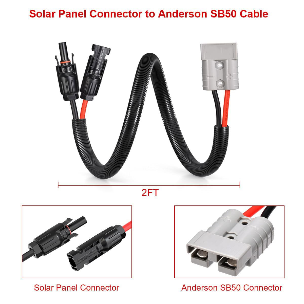 10AWG Solar Panel Connector to Anderson 50A/600V Solar Connector Cable for Solars Generator Inverter Battery Pack Charger Kit 35Cm 1Pack image number 4