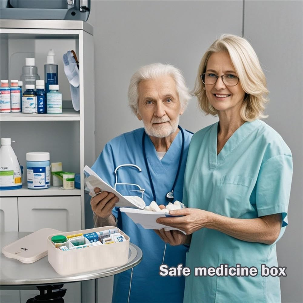 Lockable Storage Box,Medicine Safe Case Container,Refrigerator Lockbox for Personal Private Items,Medicines,Food,Snacks,Locking Cell Phone Smart Device Jail,Small Lock Box for Office,Home (Cream)